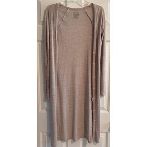 Calf-length button-down cardigan